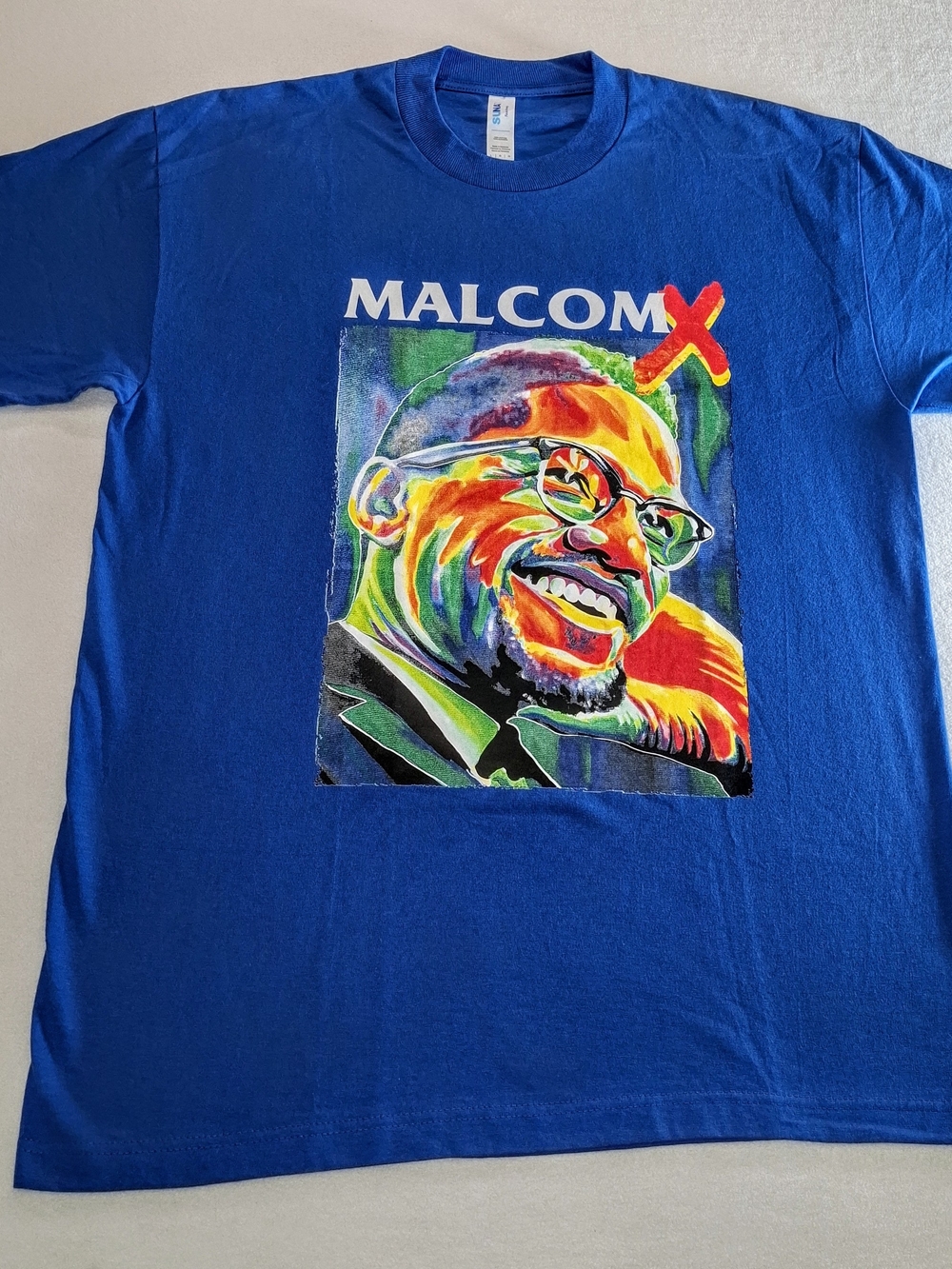 Malcom X Graphic Tee - Royal Blue Short Sleeve Men's Sz L